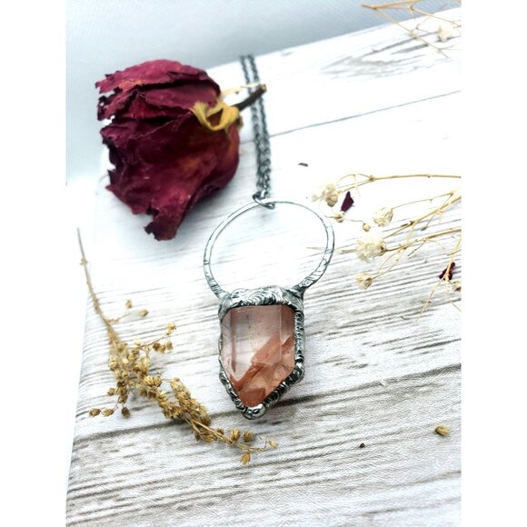 Fire quartz crystal necklace handmade - Picture 8 of 12
